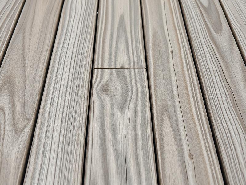 Close-up of weathered driftwood-gray TimberTech capped polymer deck boards